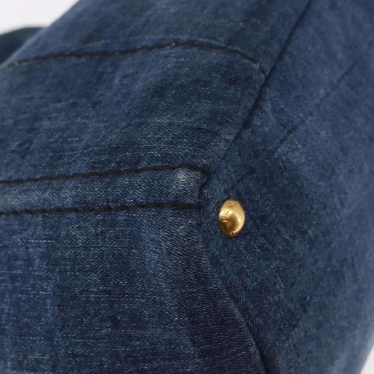 PRADA Canapa MM Hand Bag Denim Blue Gold Auth am9345