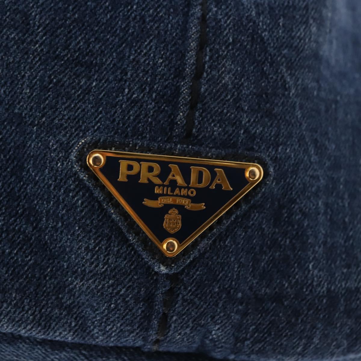 PRADA Canapa MM Hand Bag Denim Blue Gold Auth am9345