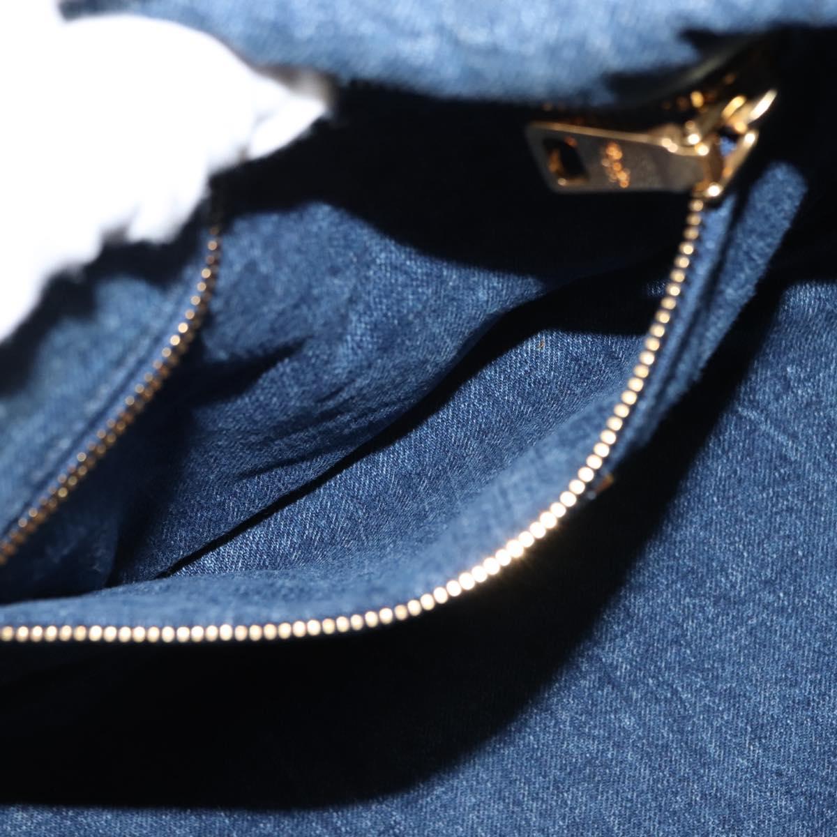 PRADA Canapa MM Hand Bag Denim Blue Gold Auth am9345