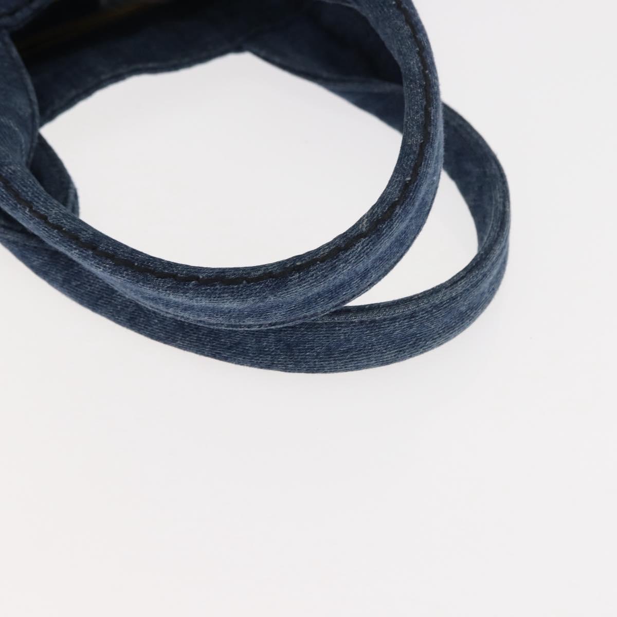 PRADA Canapa MM Hand Bag Denim Blue Gold Auth am9345