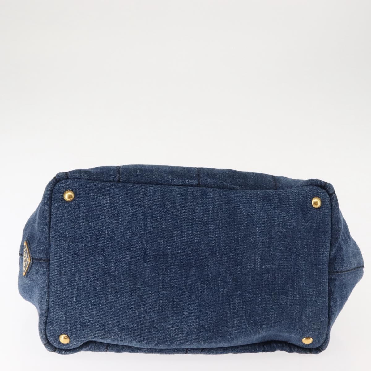PRADA Canapa MM Hand Bag Denim Blue Gold Auth am9345