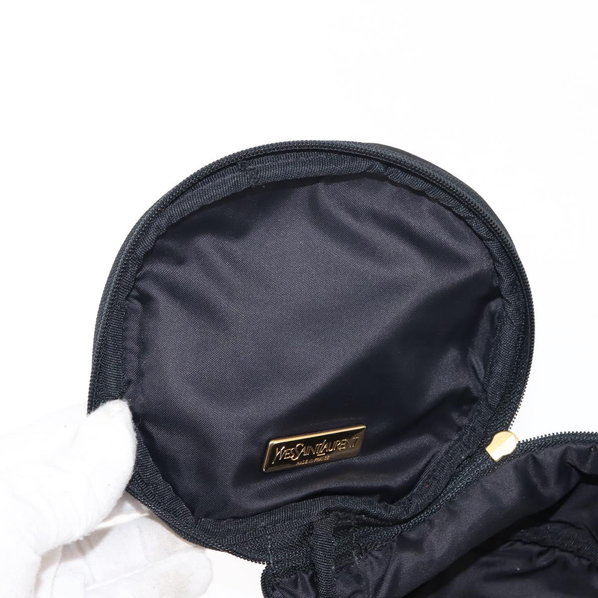 SAINT LAURENT Vanity Pouch Nylon Black Gold Auth am9351