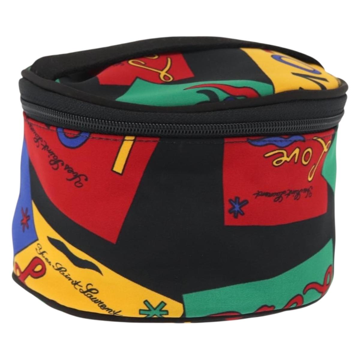 SAINT LAURENT Vanity Pouch Nylon Black Gold Auth am9351