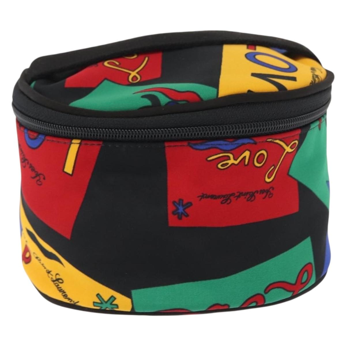 SAINT LAURENT Vanity Pouch Nylon Black Gold Auth am9351