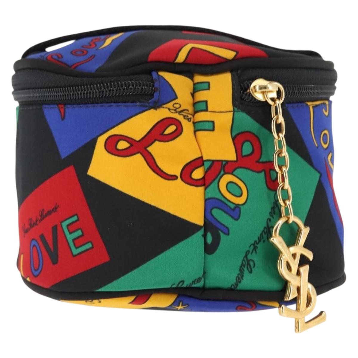 SAINT LAURENT Vanity Pouch Nylon Black Gold Auth am9351