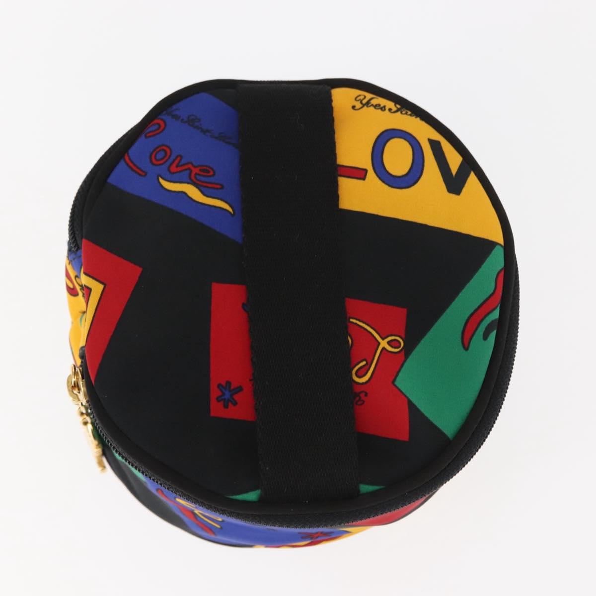 SAINT LAURENT Vanity Pouch Nylon Black Gold Auth am9351