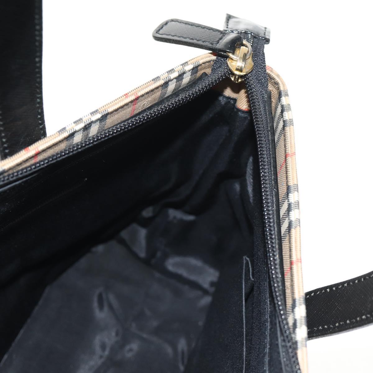 BURBERRY Nova Check Hand Bag Canvas Beige Gold Auth am9352V