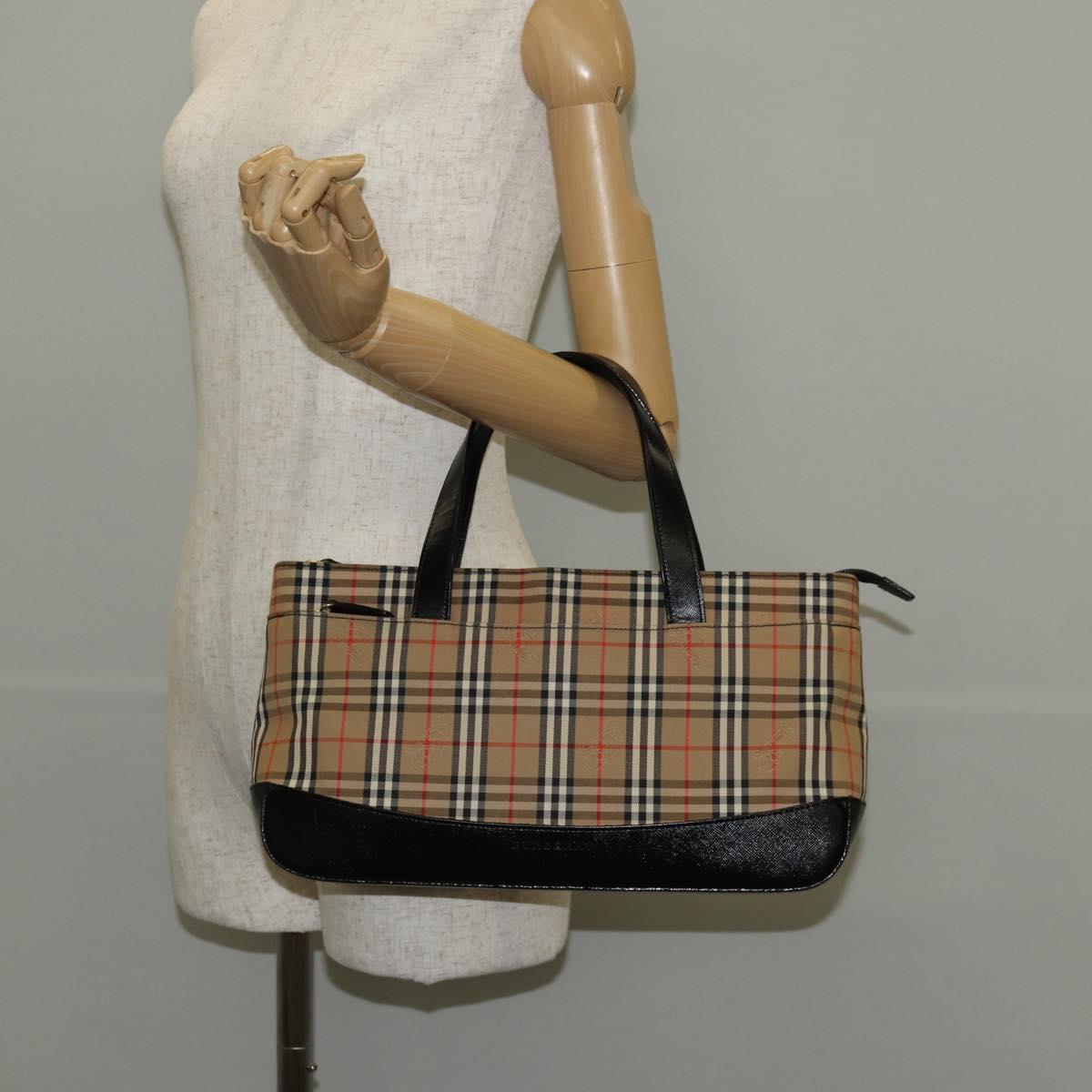 BURBERRY Nova Check Hand Bag Canvas Beige Gold Auth am9352V