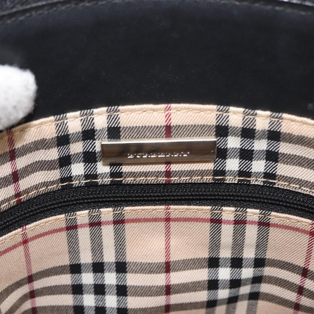 BURBERRY Hand Bag Leather Black Silver Auth am9355