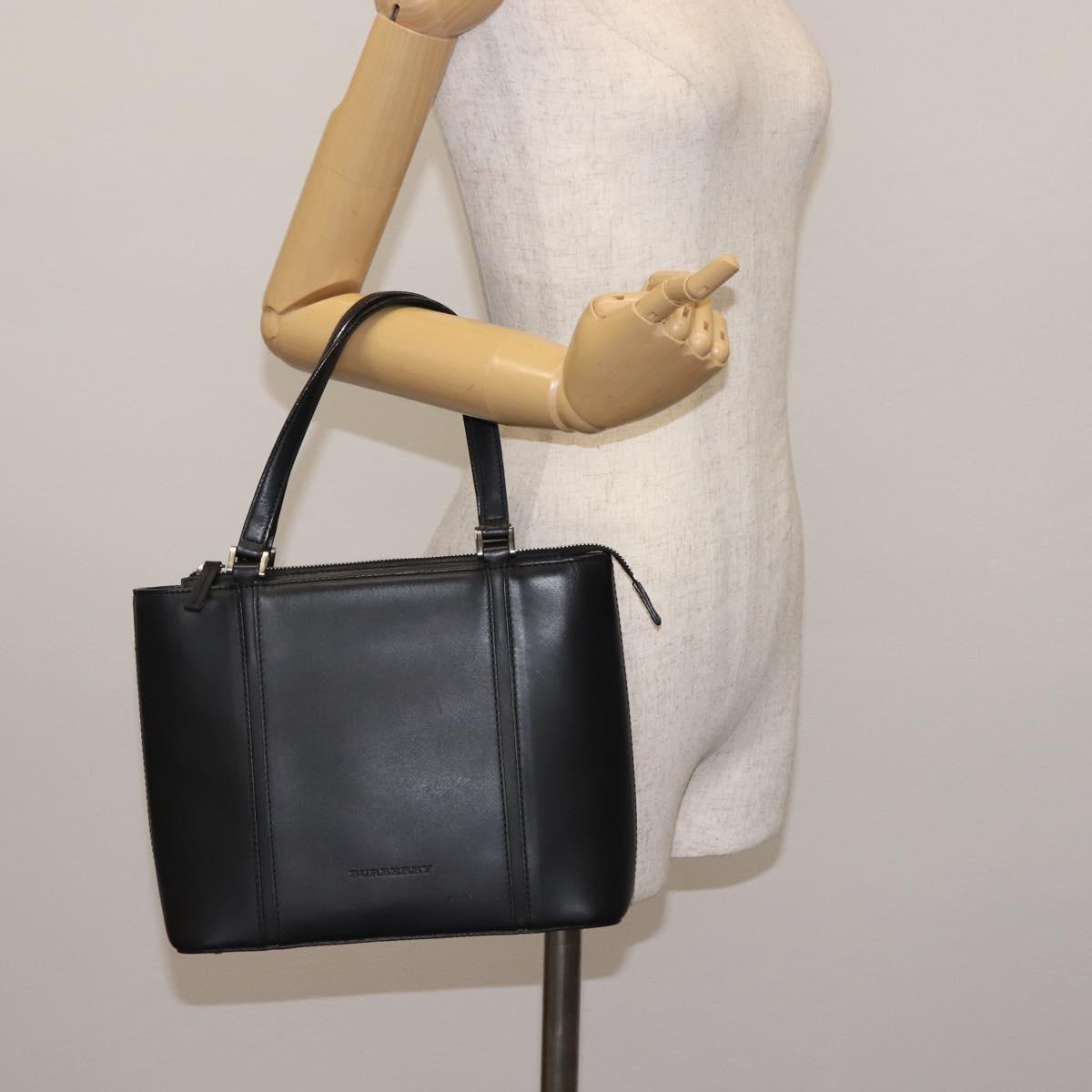 BURBERRY Hand Bag Leather Black Silver Auth am9355
