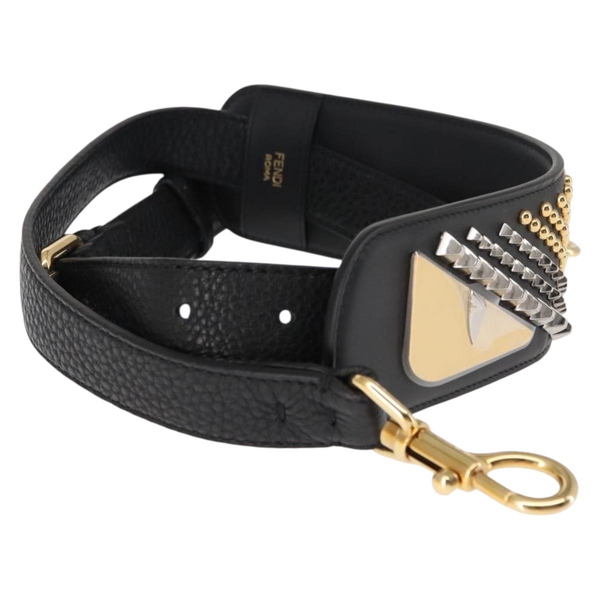 FENDI Monster Studs Shoulder Strap Leather 31.5""-39.4"" Black Gold Auth am9364