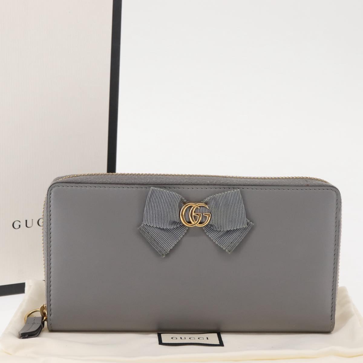 GUCCI GG Ribbon Japan limited Long Wallet Leather Blue Gold 435819 Auth am9366