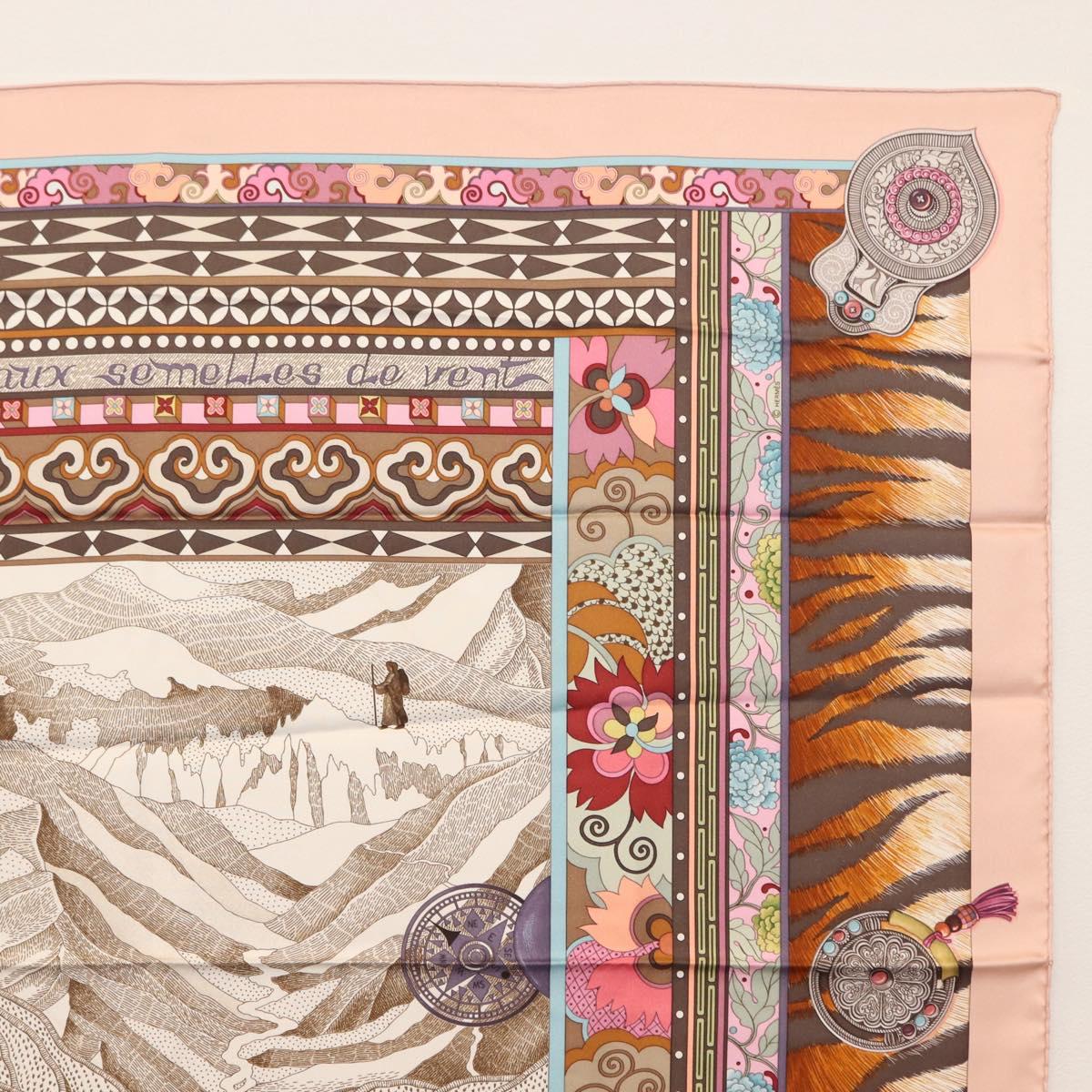 HERMES Carre 90 Scarf LA FEMME AUX SEMELLES DE VENT Silk Pink Auth am9373