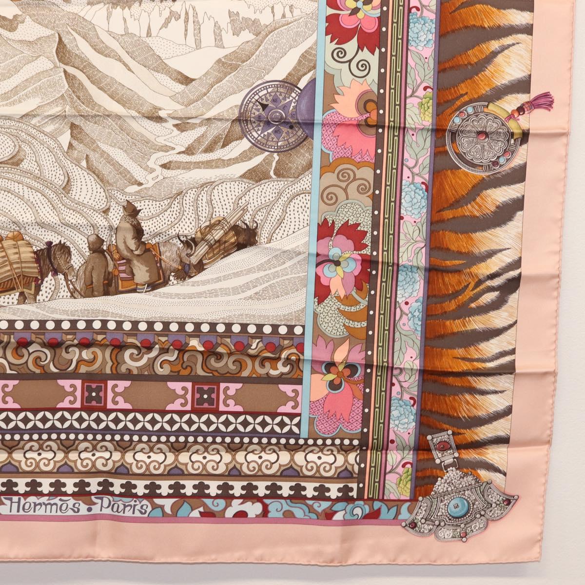 HERMES Carre 90 Scarf LA FEMME AUX SEMELLES DE VENT Silk Pink Auth am9373