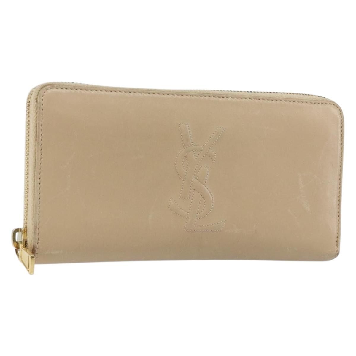 SAINT LAURENT Long Wallet Leather Beige Gold Auth am9381