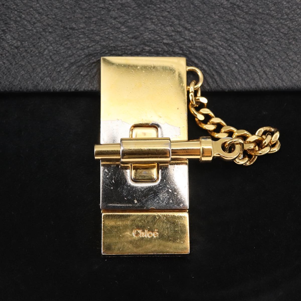 Chloe Chain Drew Shoulder Bag Leather Black Gold Auth am9382