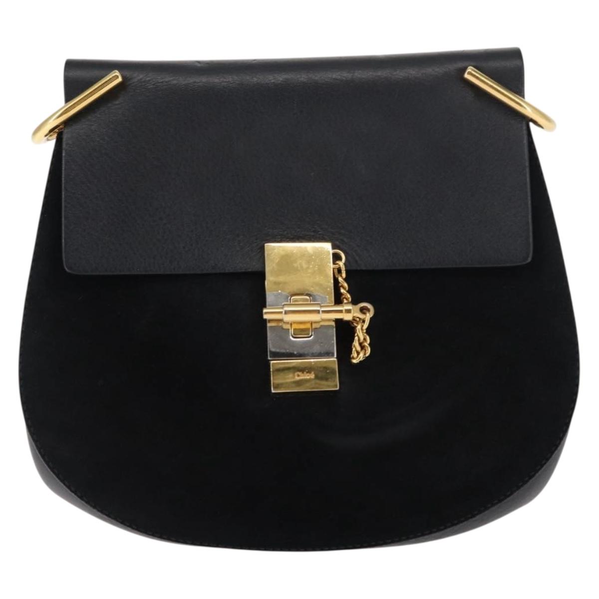 Chloe Chain Drew Shoulder Bag Leather Black Gold Auth am9382