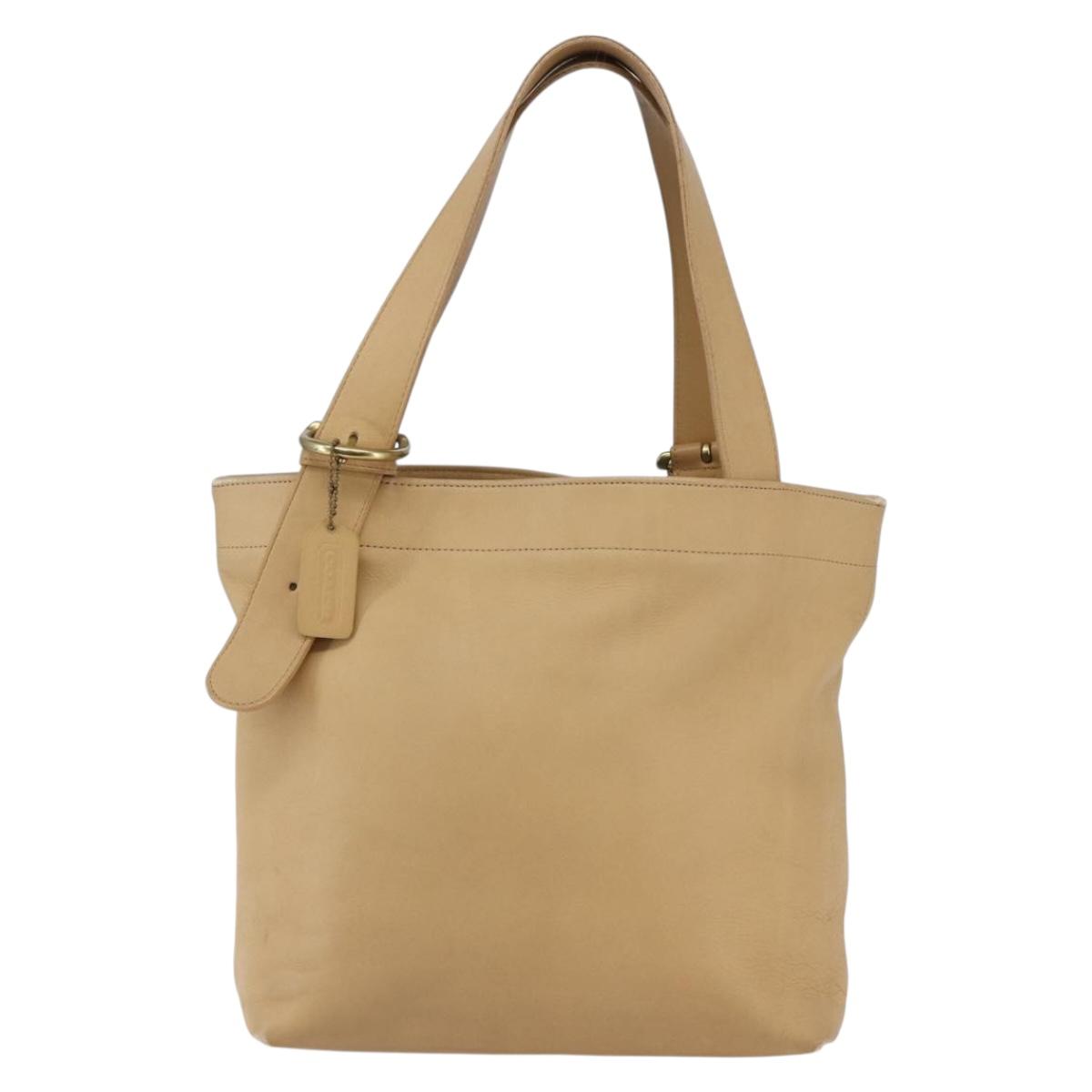Coach Tote Bag Leather Beige Auth am9383
