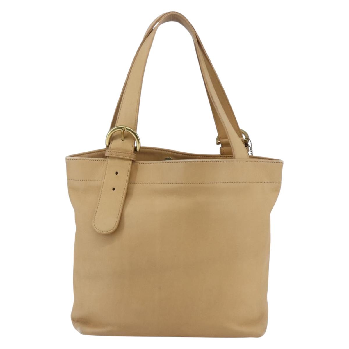 Coach Tote Bag Leather Beige Auth am9383