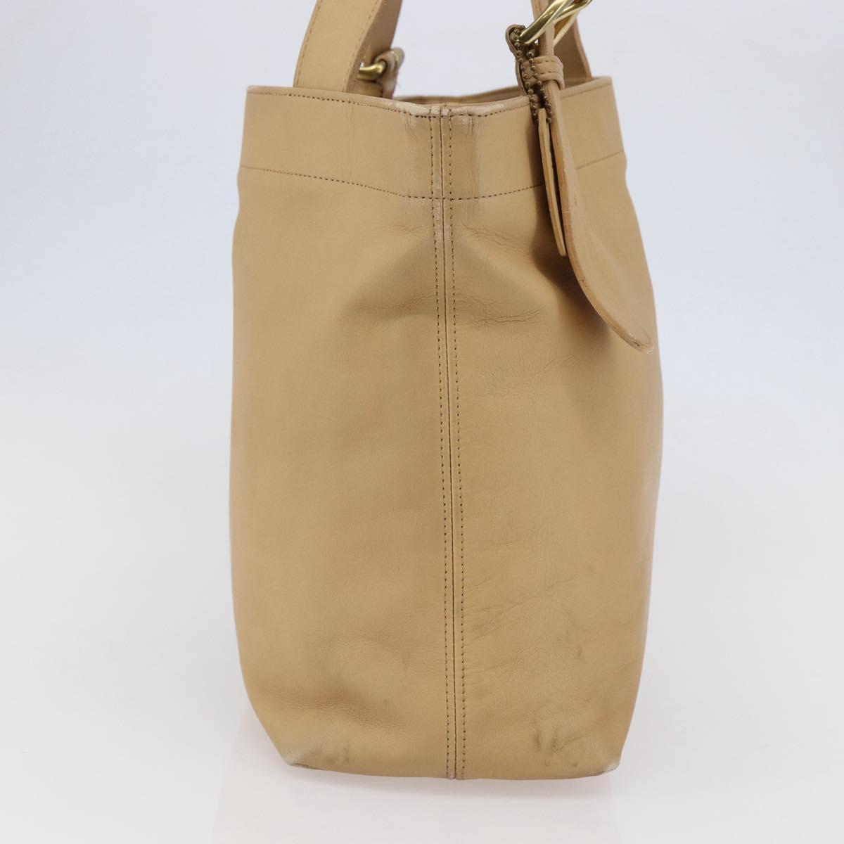 Coach Tote Bag Leather Beige Auth am9383