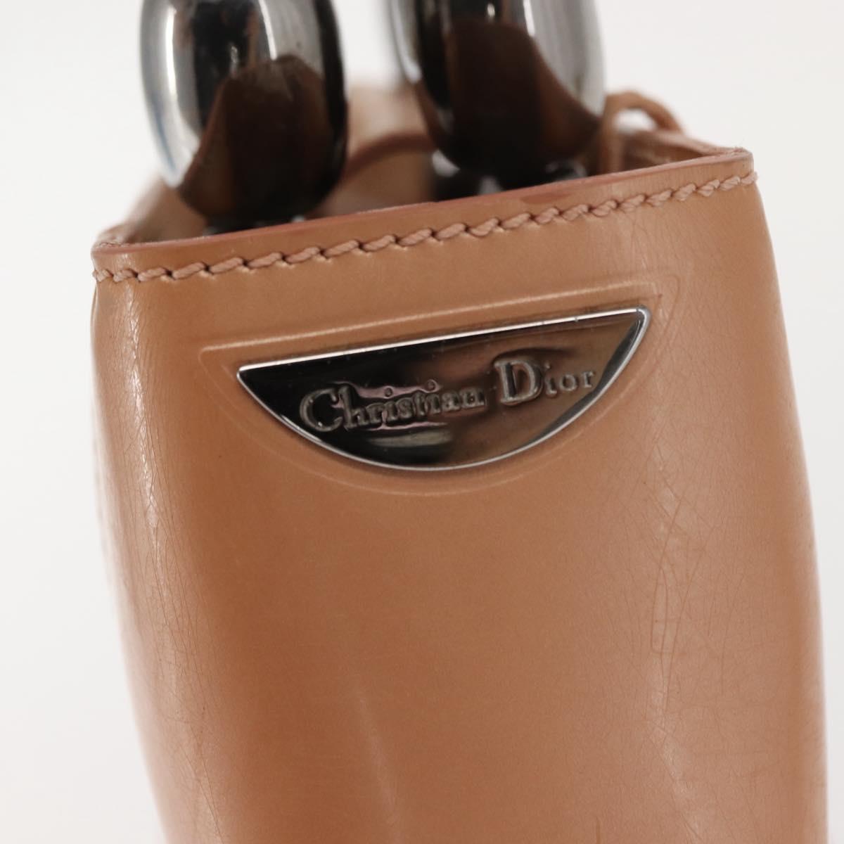 Christian Dior Maris Pearl Hand Bag Patent leather Beige pink Auth am9395