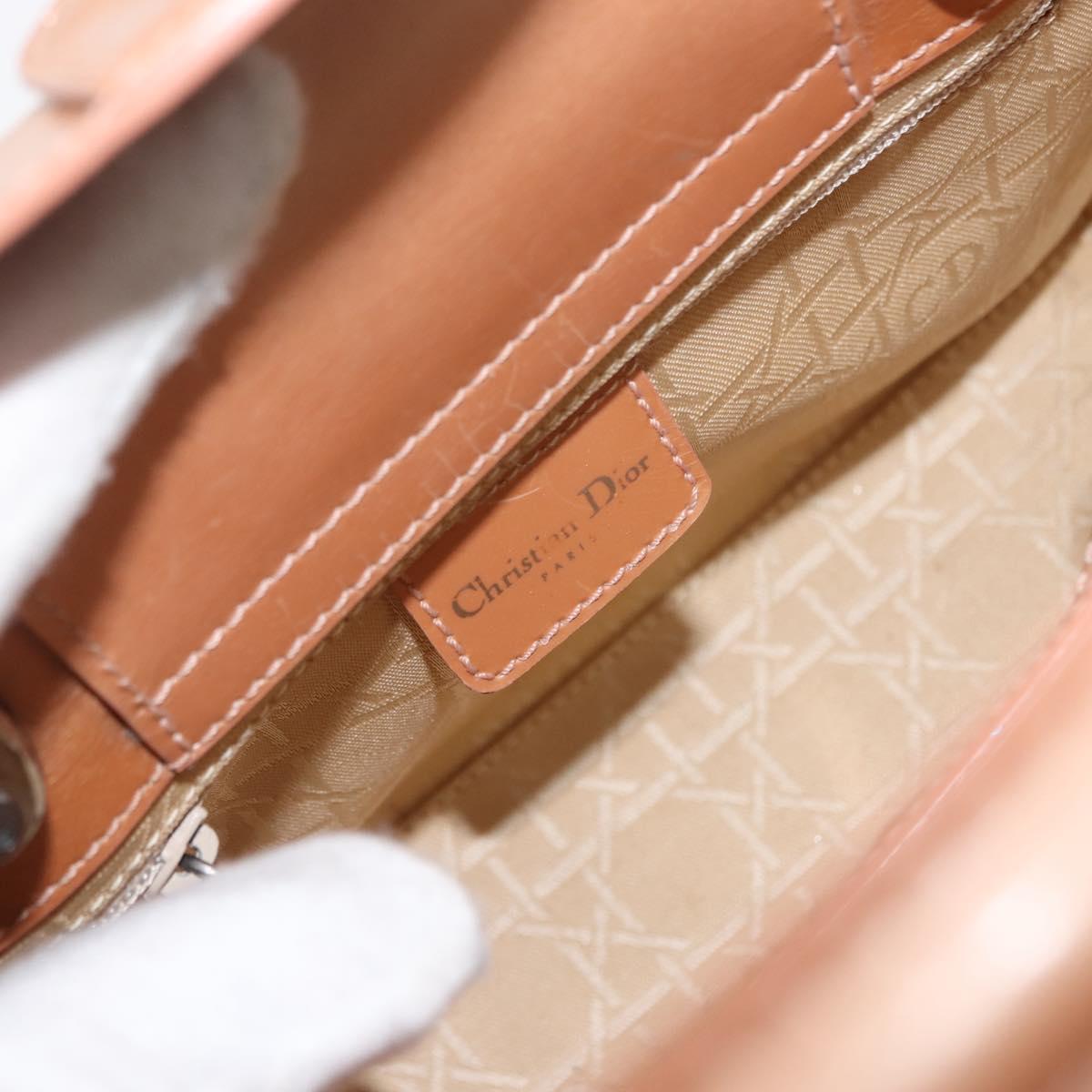 Christian Dior Maris Pearl Hand Bag Patent leather Beige pink Auth am9395