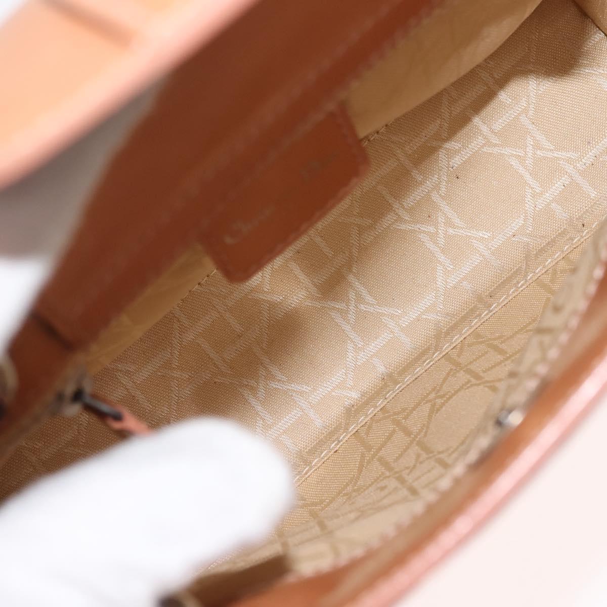 Christian Dior Maris Pearl Hand Bag Patent leather Beige pink Auth am9395