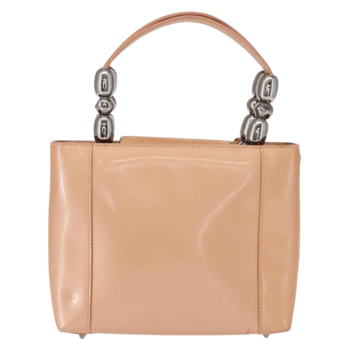 Christian Dior Maris Pearl Hand Bag Patent leather Beige pink Auth am9395