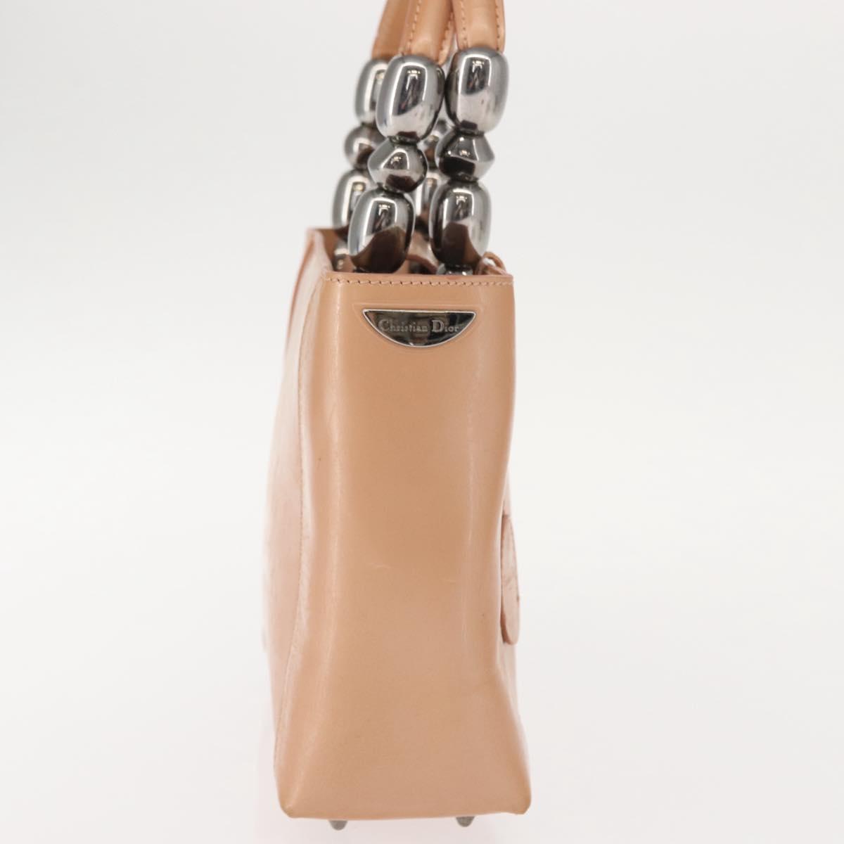 Christian Dior Maris Pearl Hand Bag Patent leather Beige pink Auth am9395