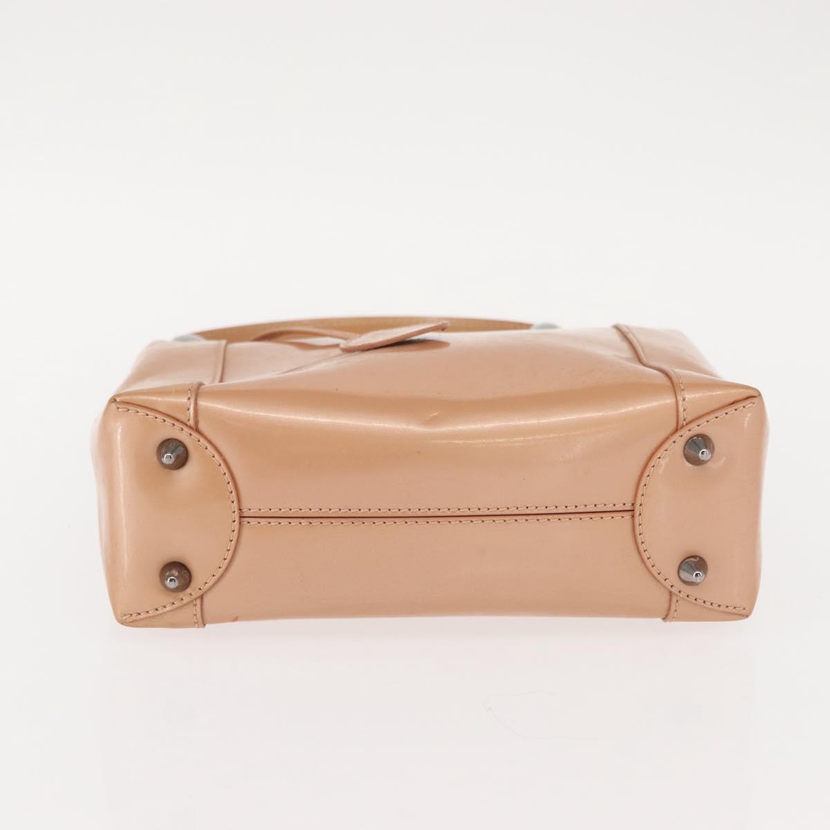 Christian Dior Maris Pearl Hand Bag Patent leather Beige pink Auth am9395