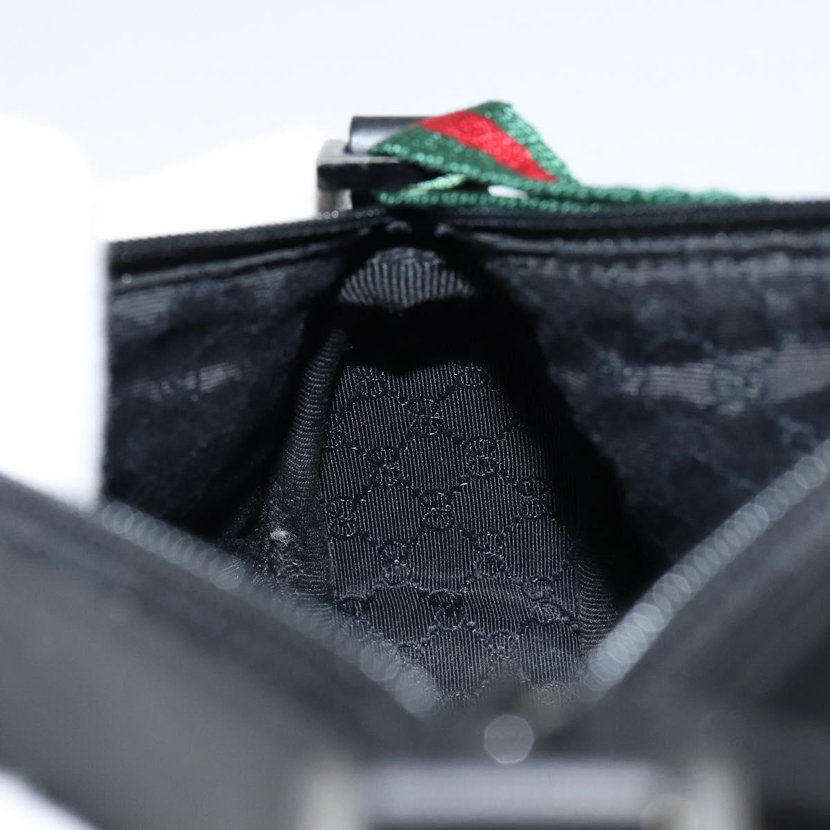 GUCCI Web Sherry Line Pouch Canvas Leather Black Silver Red 92820 Auth am9396