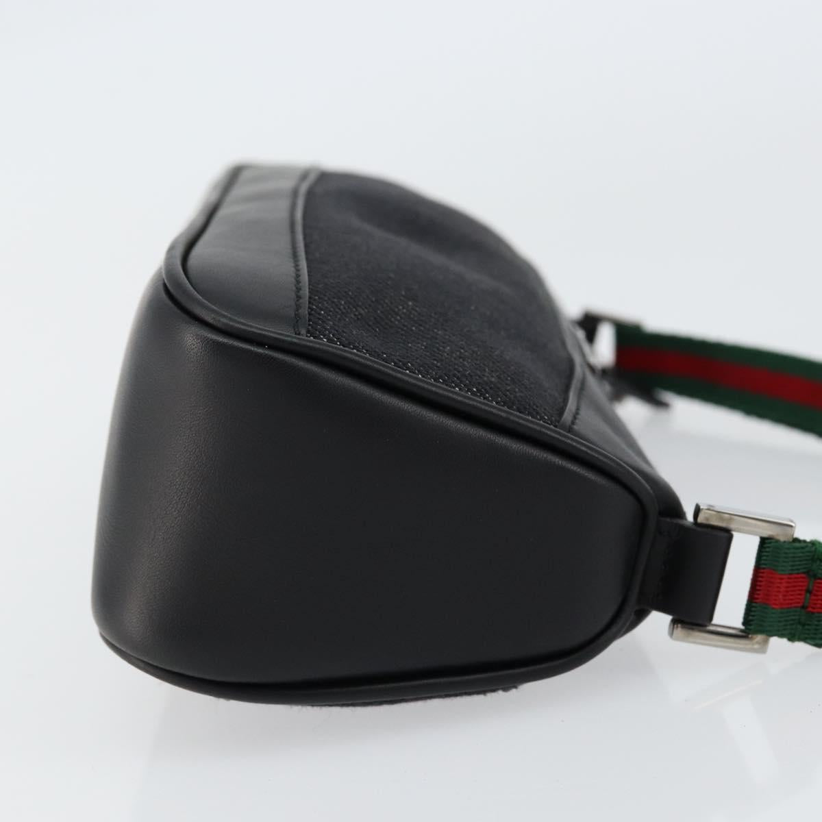 GUCCI Web Sherry Line Pouch Canvas Leather Black Silver Red 92820 Auth am9396