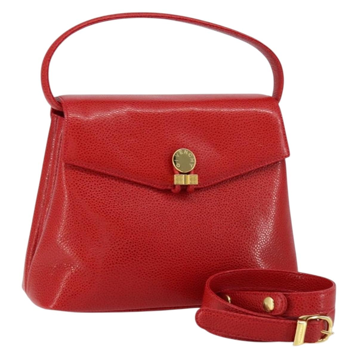 GIVENCHY Shoulder Bag Leather Embossed 2way Black Auth am9401