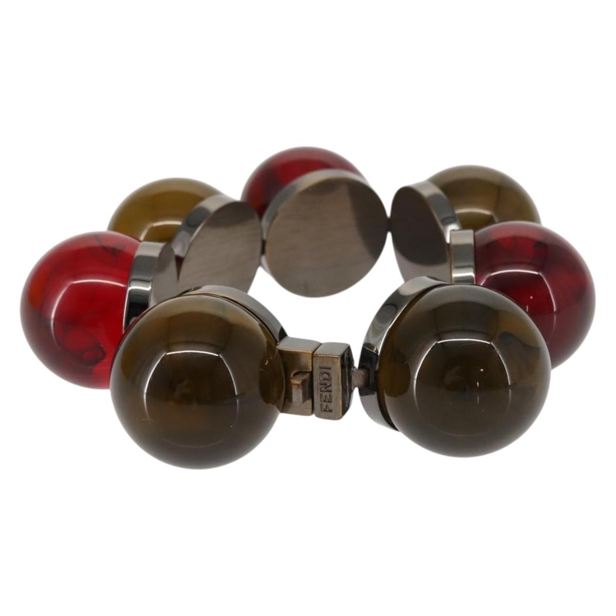 FENDI Colored Stones Bracelet metal Red Auth am9407V