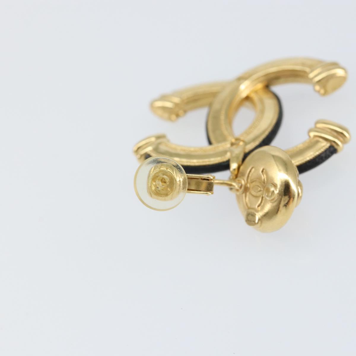 CHANEL COCO Mark Camelia Earring Metal Leather Gold CC Auth am9409