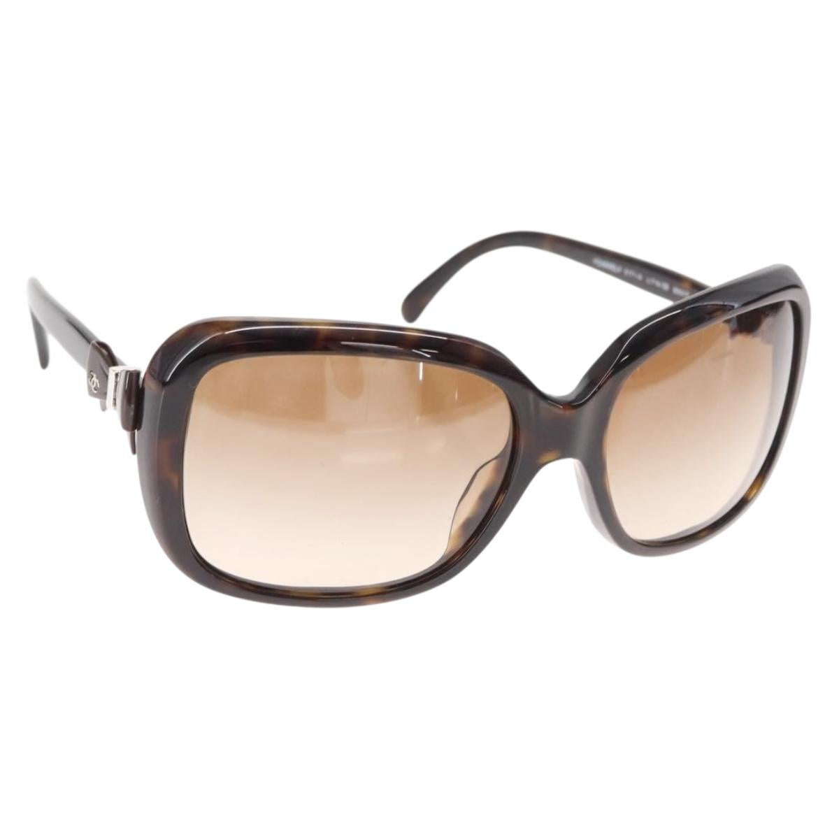 CHANEL COCO Mark ribbon Sunglasses plastic Dark Brown CC Auth am9410