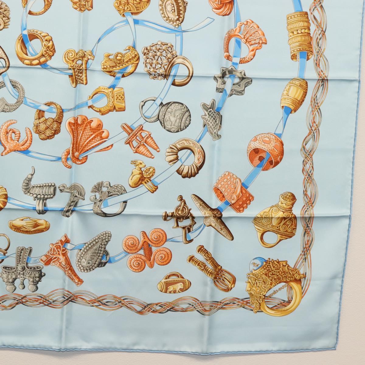 HERMES Carre 90 Scarf ""ALLIANCES DU MONDE"" Silk Light Blue Auth am9416