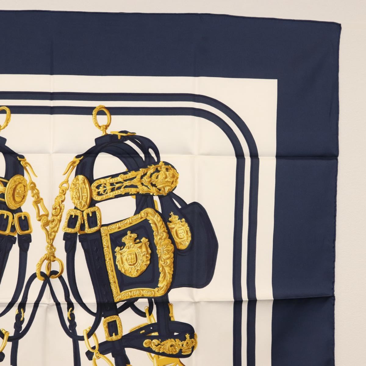 HERMES Carre 90 Scarf ""BRIDES de GALA par"" Silk White blue Auth am9417