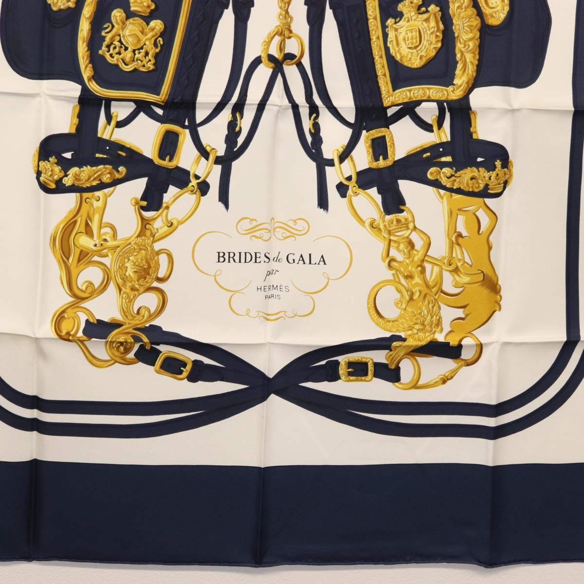 HERMES Carre 90 Scarf ""BRIDES de GALA par"" Silk White blue Auth am9417