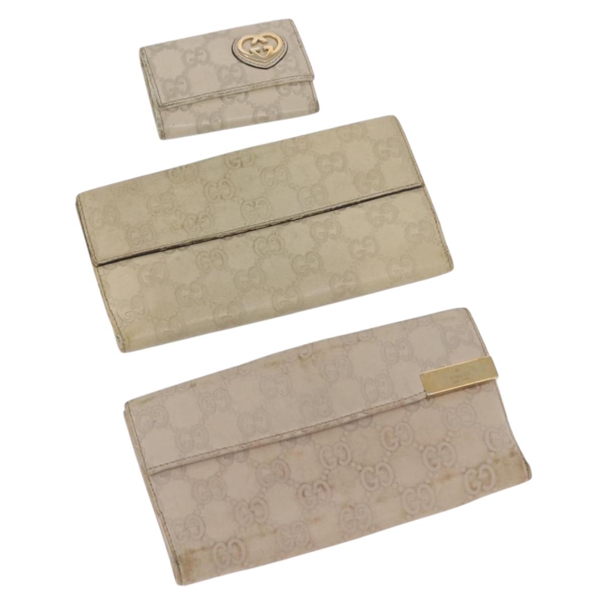 GUCCI GG Canvas Guccissima Key Case Wallet Leather 3Set White Auth am9420