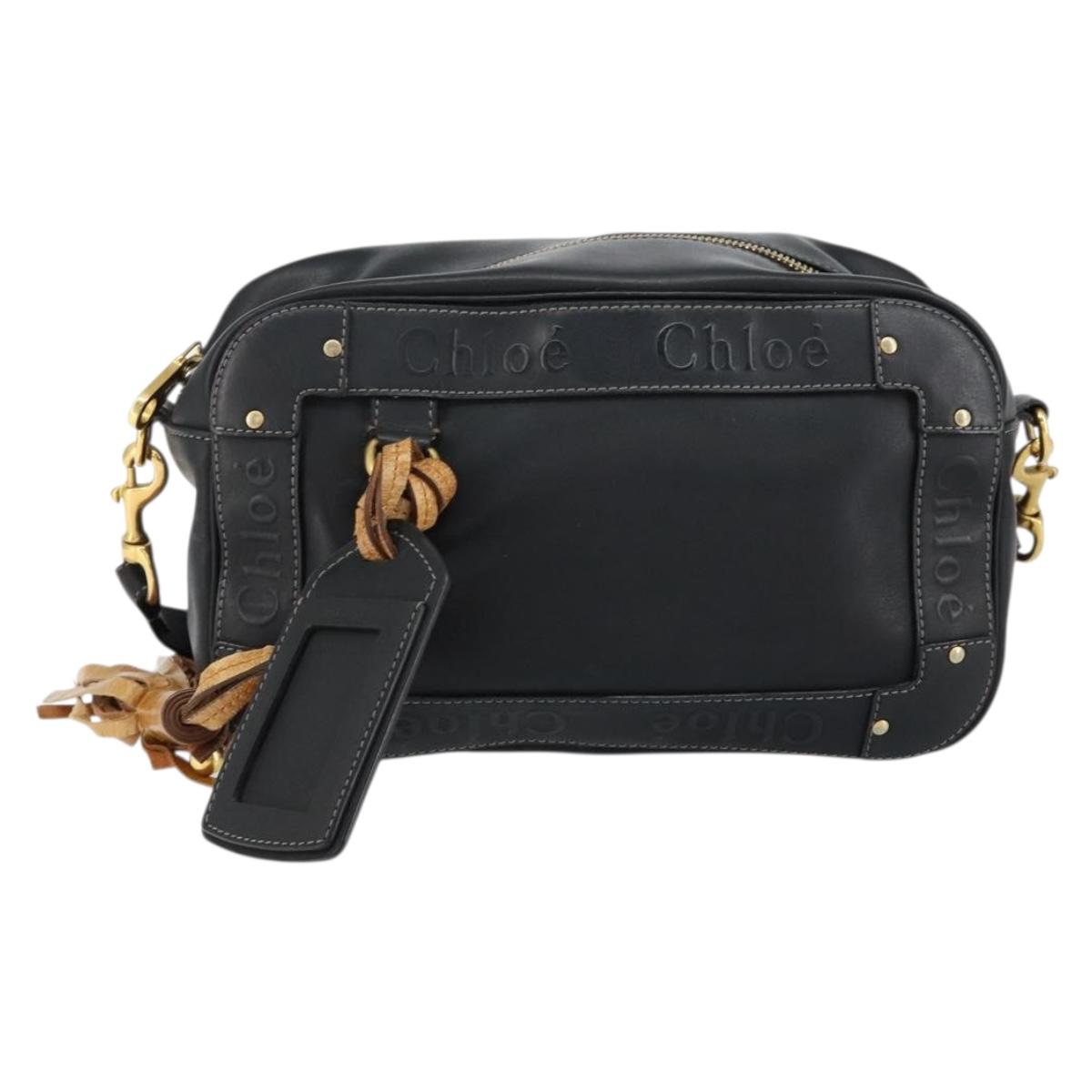 Chloe Eden Shoulder Bag Leather 2way Black Gold Auth am9425