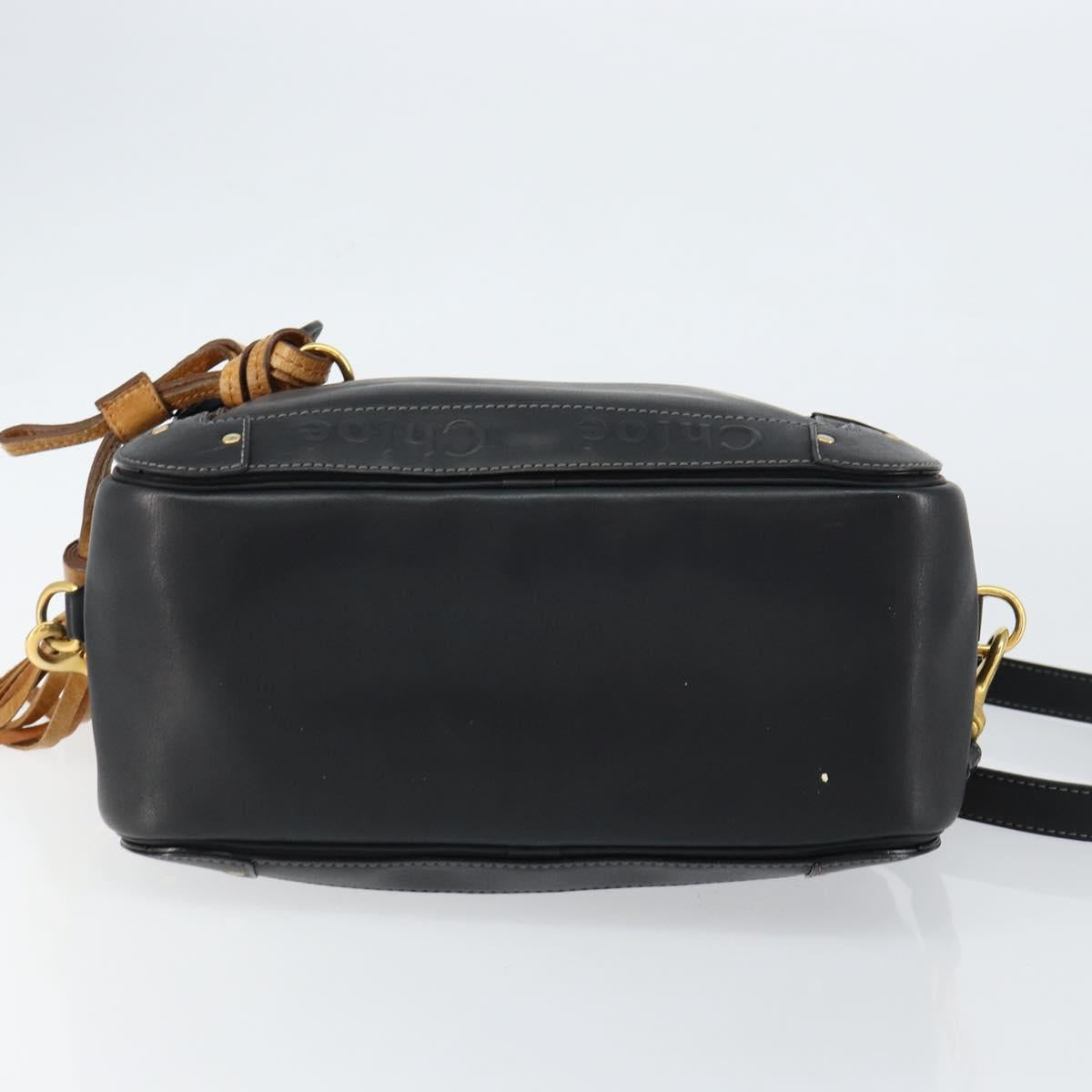 Chloe Eden Shoulder Bag Leather 2way Black Gold Auth am9425