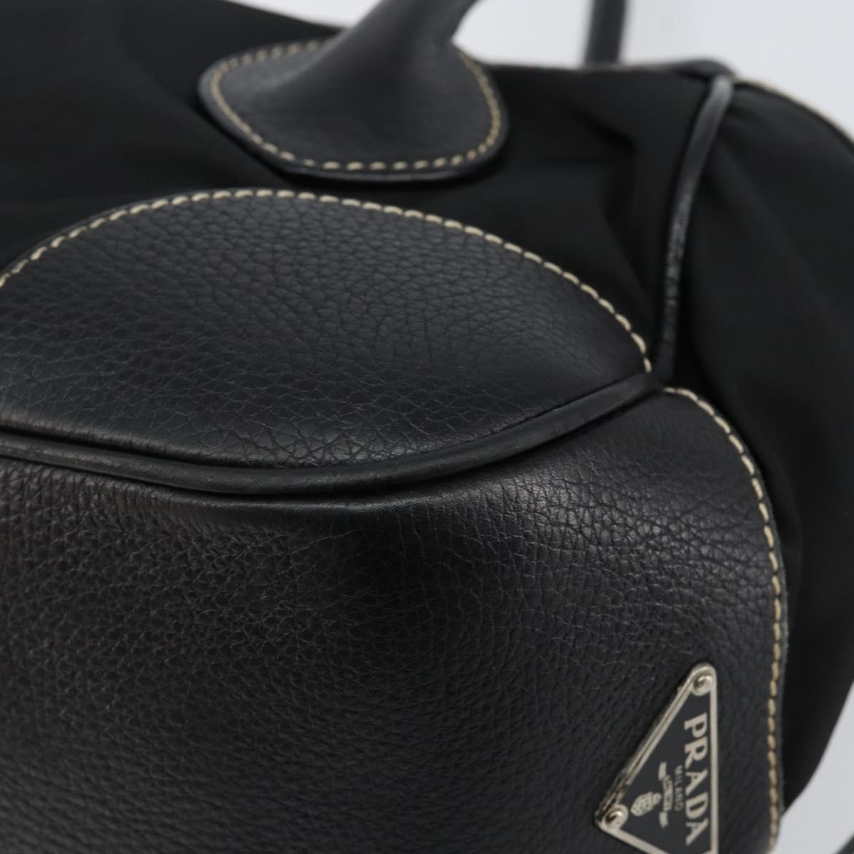 PRADA Shoulder Bag Nylon Leather Black Silver Auth am9430