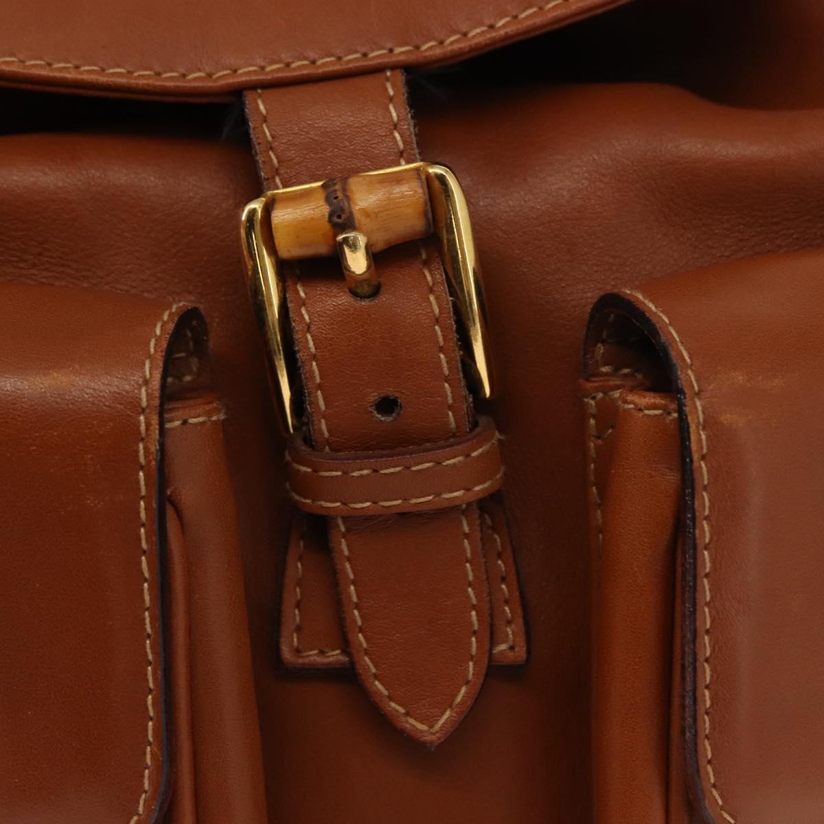 GUCCI Bamboo Backpack Leather Brown Gold 003 2058 0016 Auth am9436