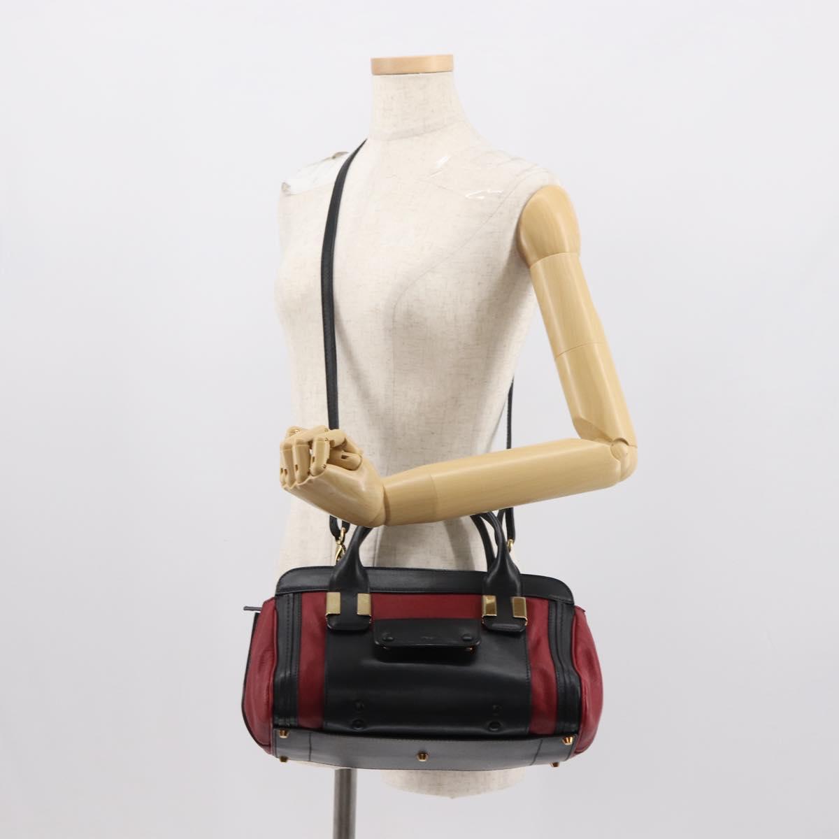 Chloe Alice Hand Bag Leather 2way Red Gold gold Auth am9437