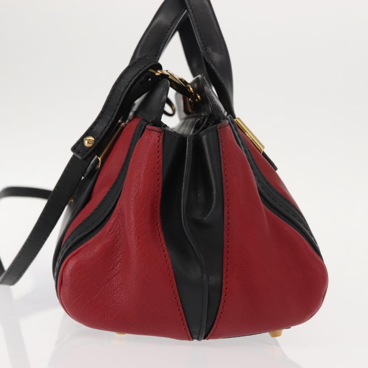 Chloe Alice Hand Bag Leather 2way Red Gold gold Auth am9437