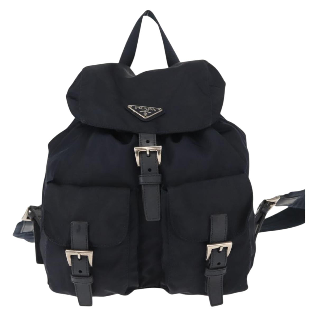 PRADA Backpack Nylon Navy Silver Auth am9440