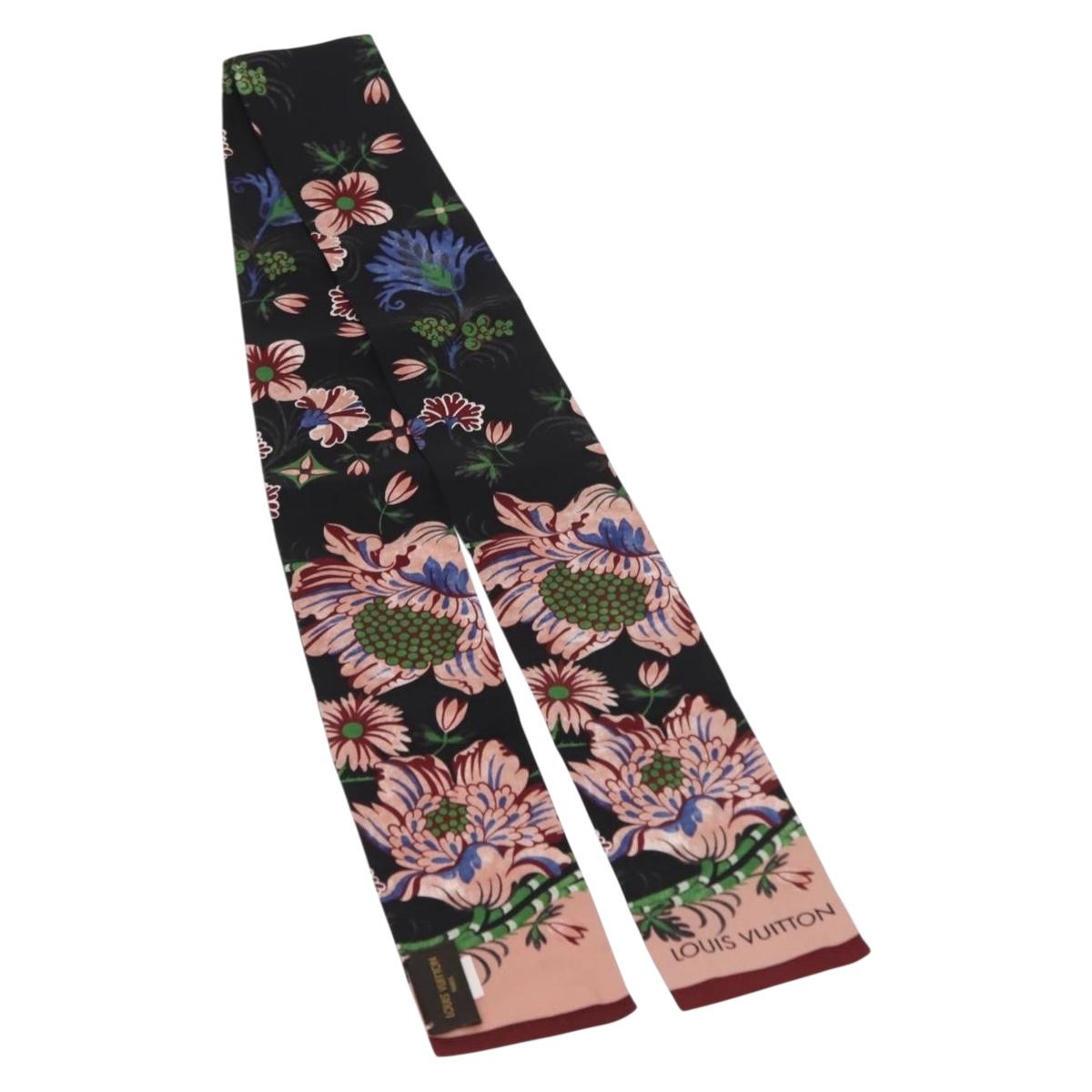 LOUIS VUITTON Bando Flower Scarf Silk Black MP1905 LV Auth am9451
