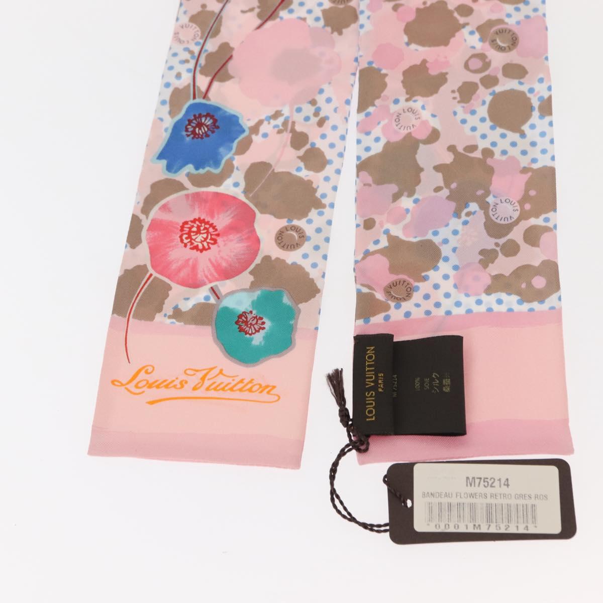 LOUIS VUITTON Bando Retro Flower Scarf Silk Pink Beige M75214 LV Auth am9452