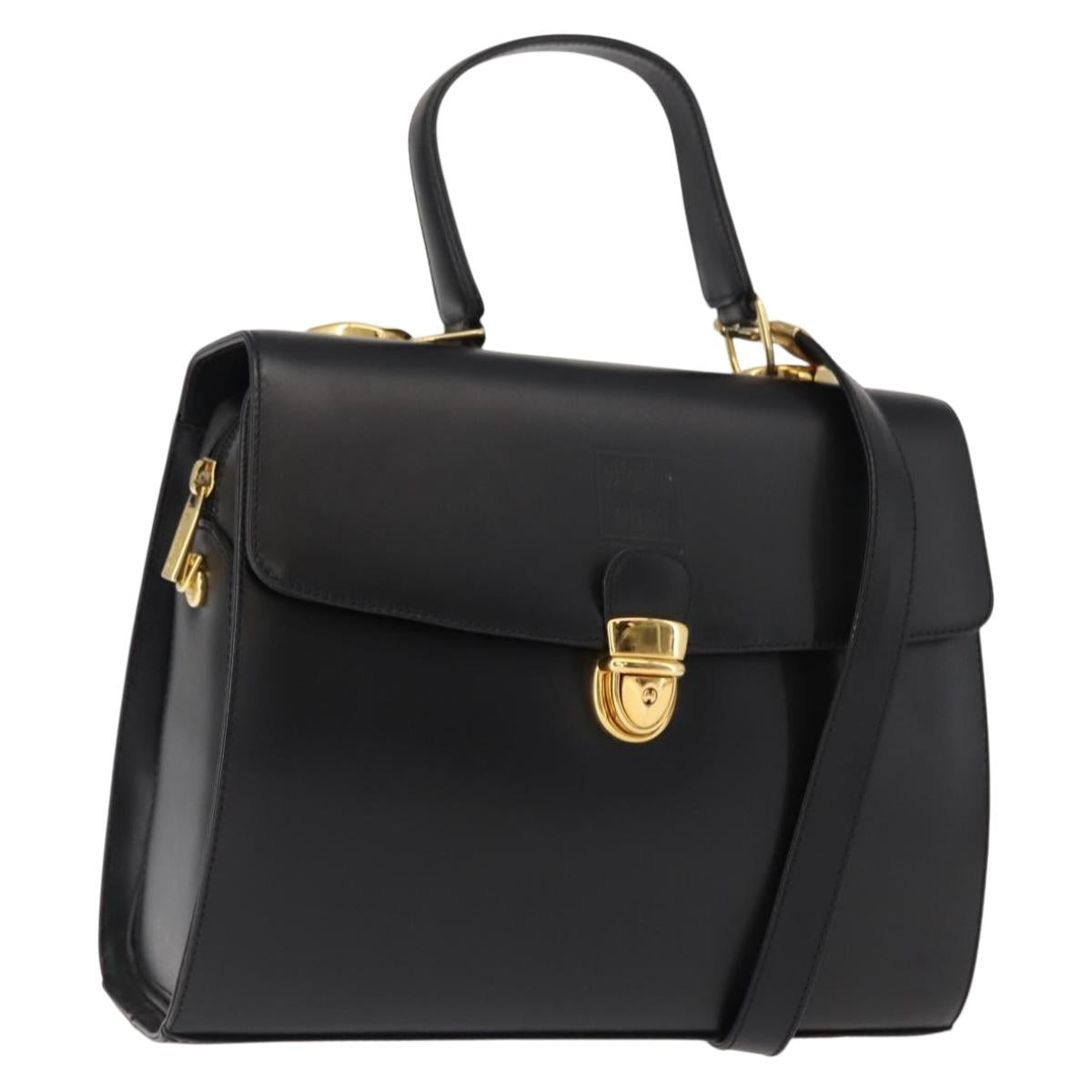 VALENTINO Hand Bag Leather 2way Black Gold Auth am9460